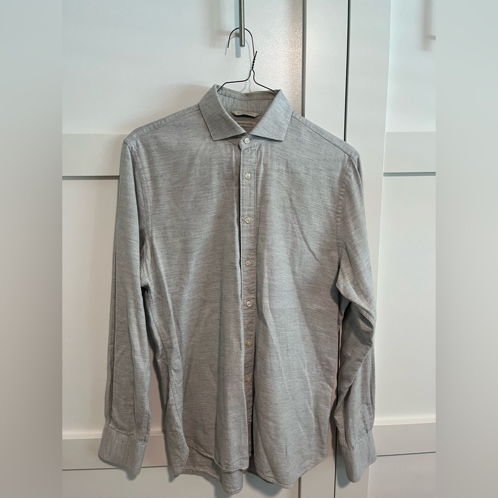 Suitsupply, cotton button down, men’s extra slim fit, light blue/grey